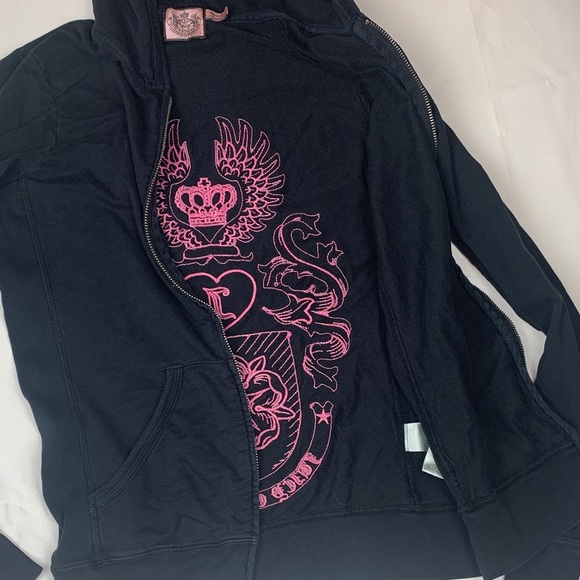 Juicy Couture juniors large USA Black zip up hoodie J Pink Embroidery - Picture 11 of 14